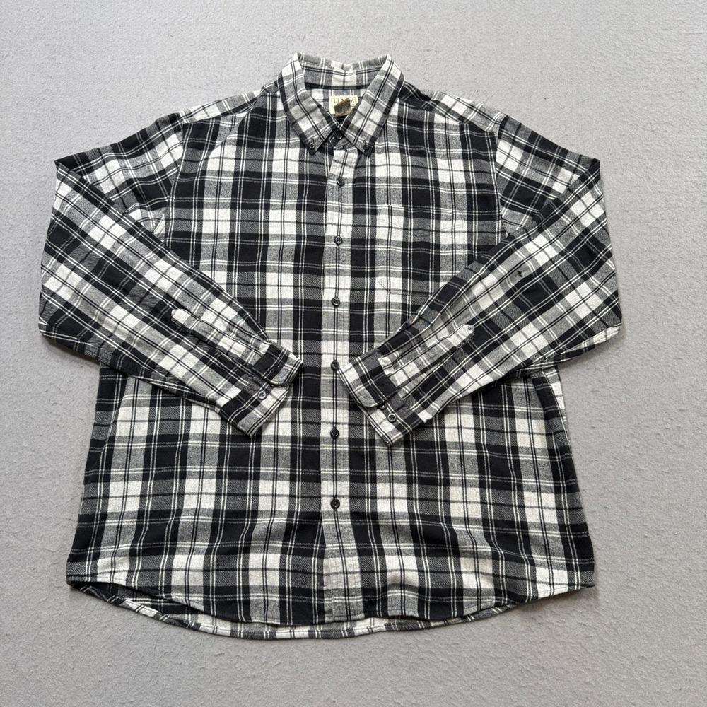 LL Bean Flannel Shirt Men's Large Black Plaid Traditional Fit Cotton Button Down